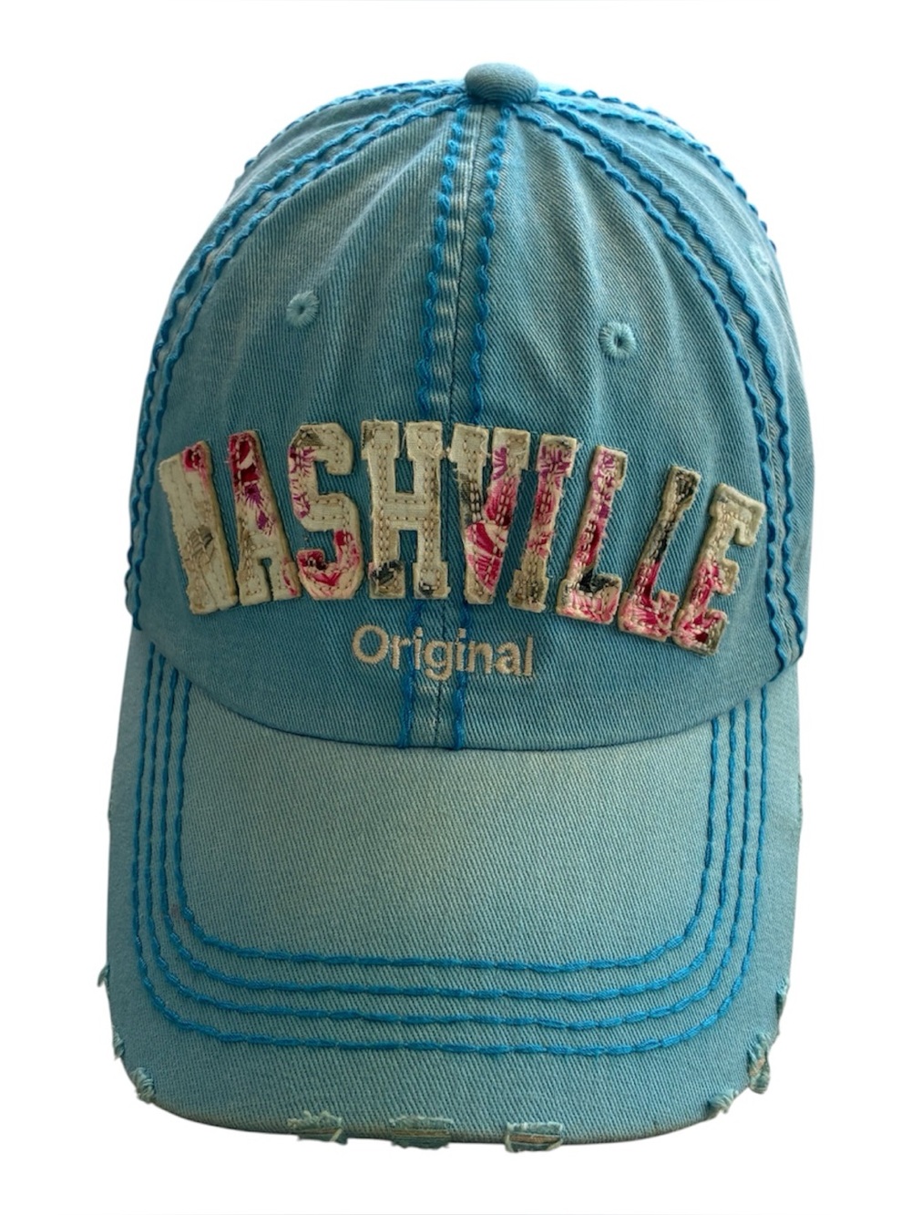 Robin Ruth Nashville Baseball Cap Adjustable Strap Distressed Turquoise Blue